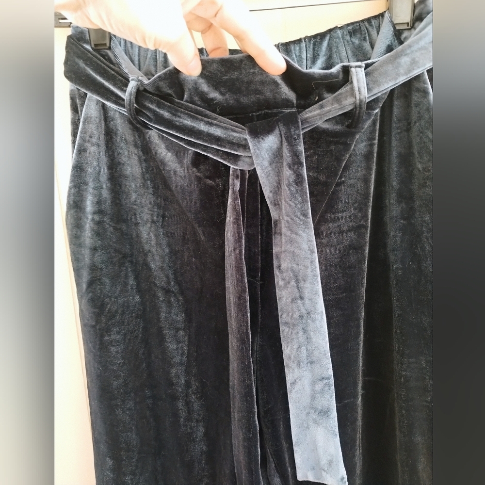 Jules & Leopold Midnight Blue Velvet Pants With Pockets And Tie Belt Size Small - Picture 2 of 10